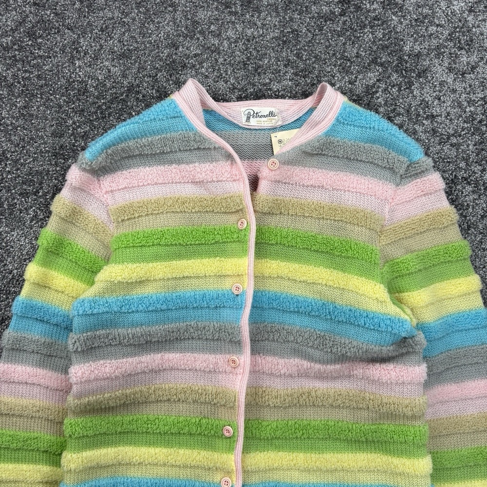 Vintage 60s 70s Rainbow Pastel Striped Cardigan Sweater Women's Small Japanese - Picture 4 of 11